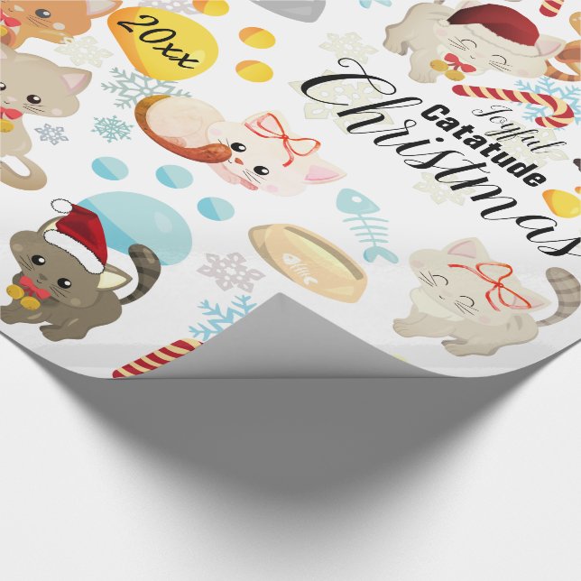 Cute Cats Christmas Pattern Paws, Snowflakes Text Wrapping Paper (Corner)