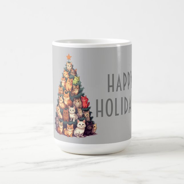 Cute Cats Christmas Tree Customisable Holiday Coffee Mug (Center)