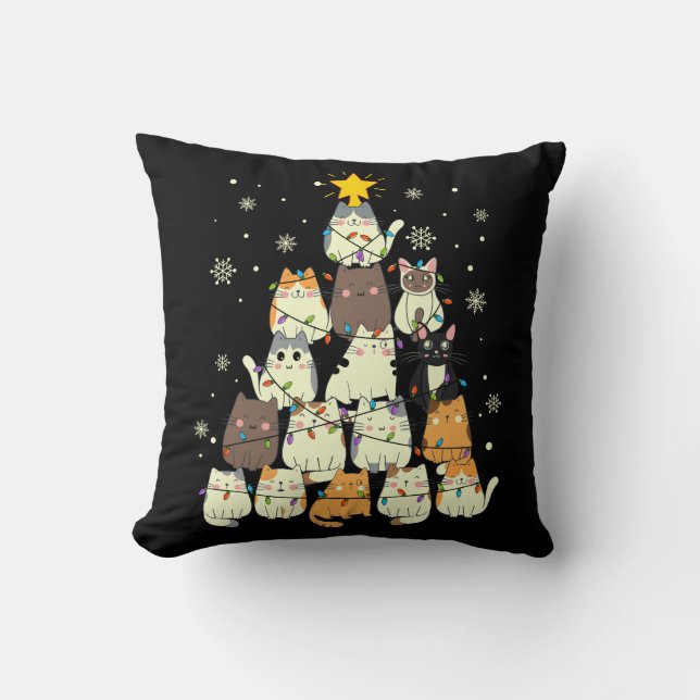 Cute Cats Christmas Tree Funny Cushion (Front)