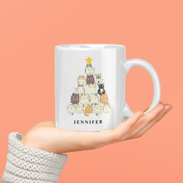 Cute Cats Christmas Tree Personalised Coffee Mug (Creator Uploaded)