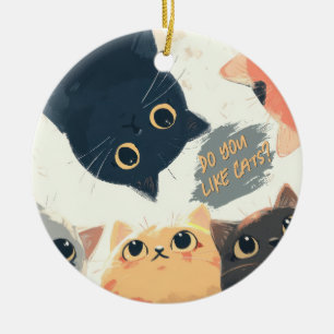 Cute Cats Circle – Kawaii Cat Illustration Ceramic Ornament