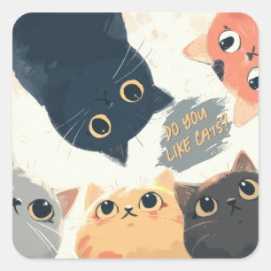 Cute Cats Circle – Kawaii Cat Illustration Square Sticker