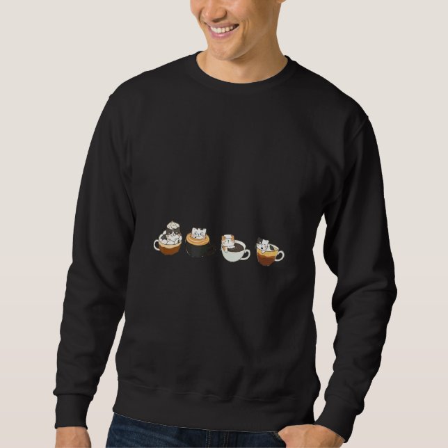 Cute Cats & Coffee Cup Graphic Cat Owner Coffee Sweatshirt (Front)