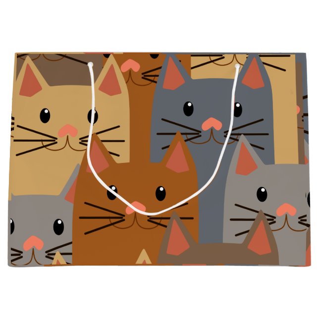 Cute Cats Colorful Cat Face Collage Large Gift Bag (Front)