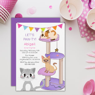 Cute Cats Colourful Modern Kittens Birthday Party Invitation