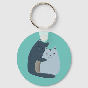 Cute Cats Cuddling Art Key Ring