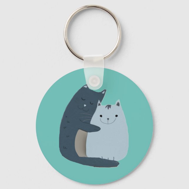 Cute Cats Cuddling Art Key Ring (Front)