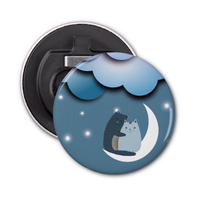 Cute Cats Cuddling on the Moon Art Bottle Opener (Front)