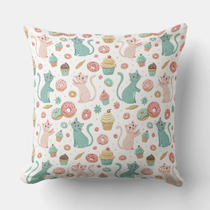Cute Cats & Cupcakes Pattern - Kawaii Kitten Art Cushion