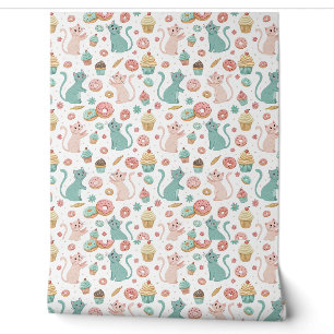 Cute Cats & Cupcakes Pattern - Kawaii Kitten Art Wallpaper