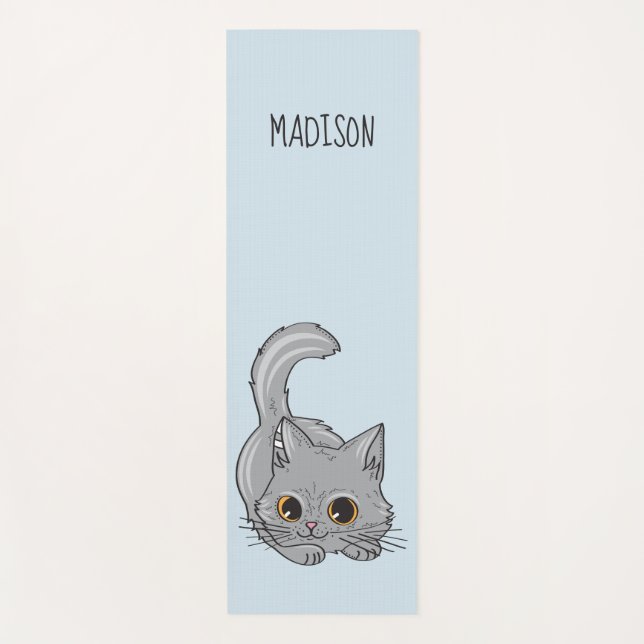 Cute Cats custom name & colour yoga mat (Front)