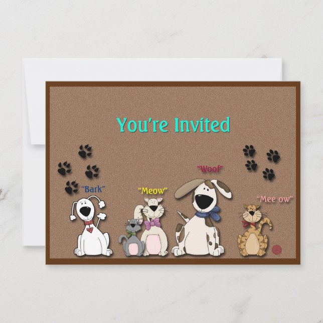 Cute Cats & Dogs, Birthday Party Invitation (Front)