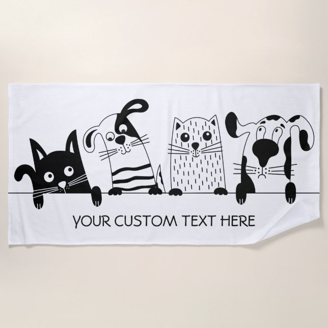 Cute Cats & Dogs custom text beach towel (Front)