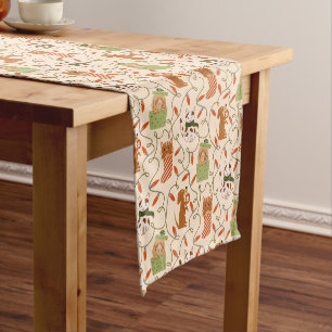 Cute Cats Dogs Holiday Christmas Lights Yellow Medium Table Runner
