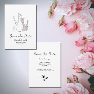 Cute Cats Drawing Simple Wedding Save the Date