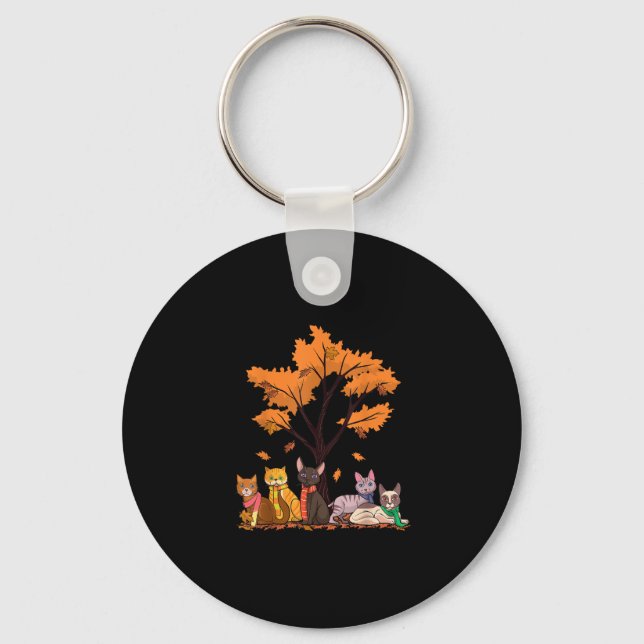 Cute Cats Fall Autumn Season Maple Leaf Tree Lover Key Ring (Front)