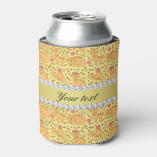 Cute Cats Faux Gold Foil Bling Diamonds Can Cooler