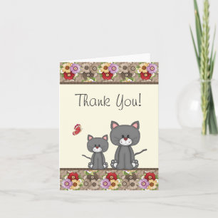 Cute Cats, Flowers and Butterfly Thank You Card