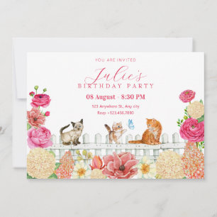 Cute cats flowers birthday invitation
