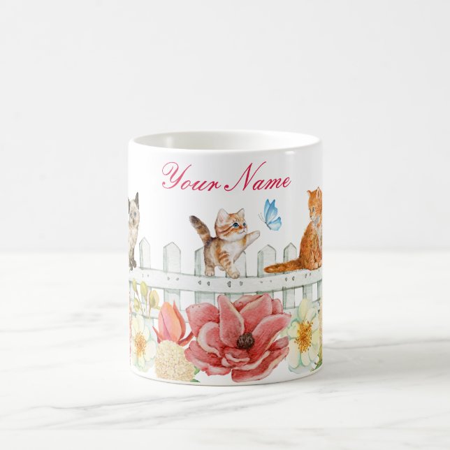 Cute cats flowers custom name coffee mug (Center)