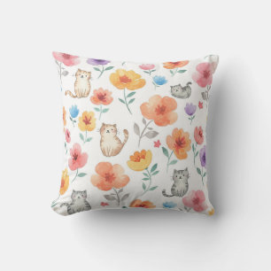 Cute Cats Flowers Pillow