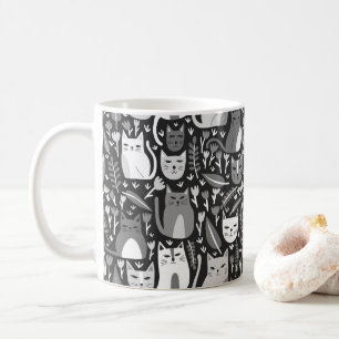 Cute Cats Fun Floral Kitten Pattern Black & White Coffee Mug