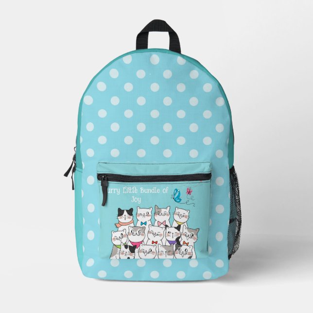 Cute Cats , Furry little Bundle of Joy Printed Backpack (Front)