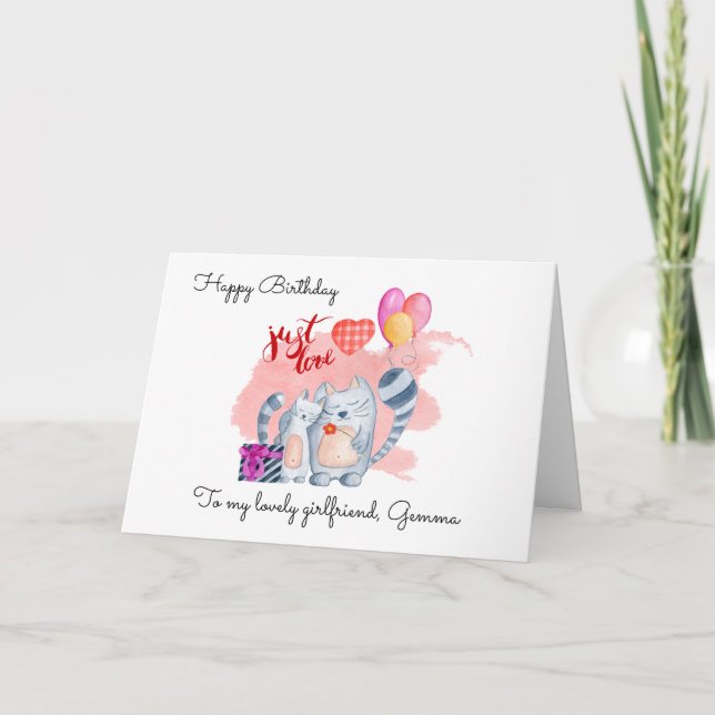 Cute Cats/Girlfriend Birthday Holiday Card (Front)
