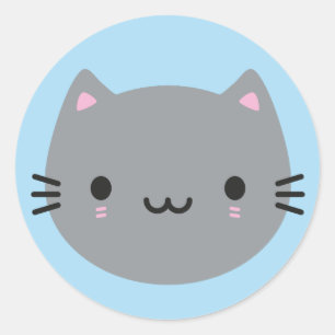 Cute Cats - Grey Kawaii Kitten Classic Round Sticker