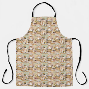cute cats group making food seamless pattern apron