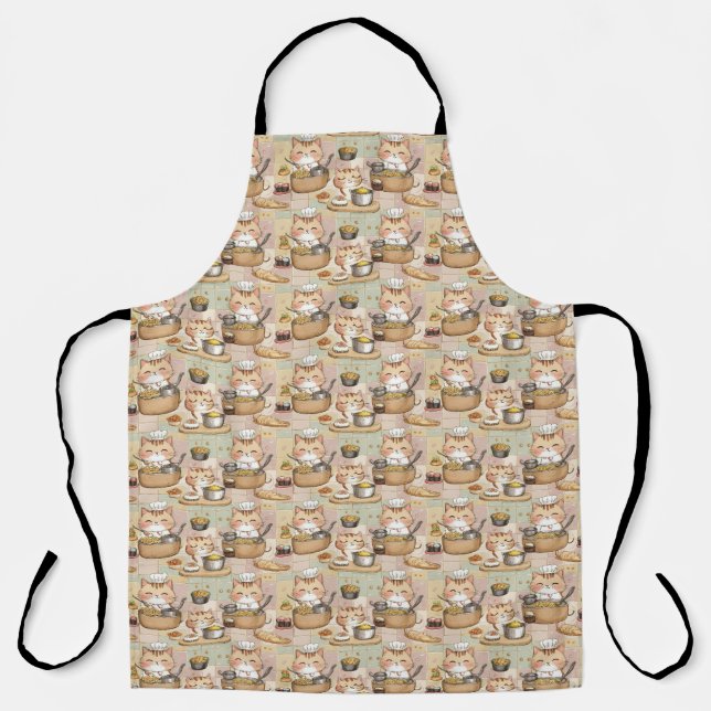 cute cats group making food seamless pattern  apron (Front)
