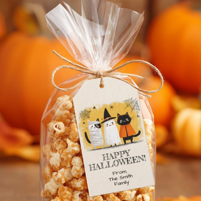 Cute Cats Halloween Party Gift Tags (Personalized Cute Cats Halloween Favor Tags)