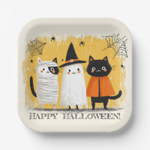 Cute Cats Halloween Party Paper Plate