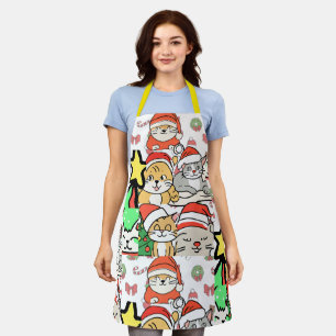 cute cats hat santa christmas apron
