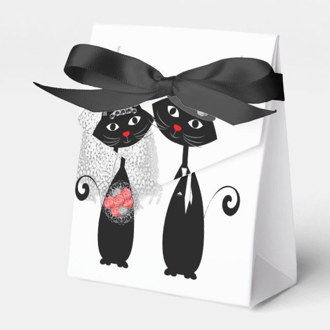 Cute Cats Hipster Bride And Groom Purrrfect! Favour Box (Front Side)