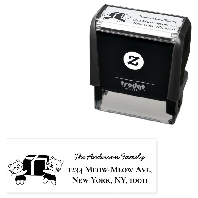 Cute Cats holding gift box address Self-inking Stamp (In Situ)