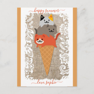 Cute Cats Ice Cream Cone Happy Summer Postcard
