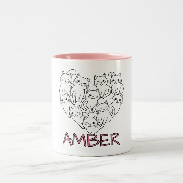 Cute Cats in a Heart Shape Two-Tone Coffee Mug (Center)