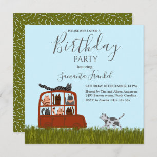 Cute Cats in car Baby Shower Invitation
