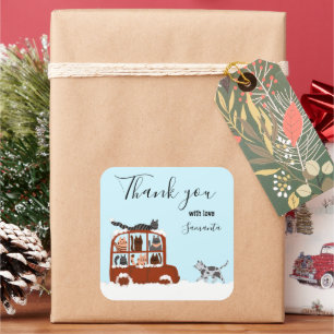 Cute Cats in car Winter Birthday Baby Gift Square Sticker
