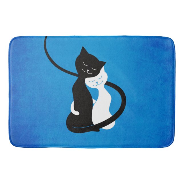 Cute Cats In Love Blue Cat Lover Bath Mat (Front)