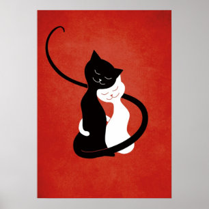 Cute Cats In Love Red Cat Lover Poster