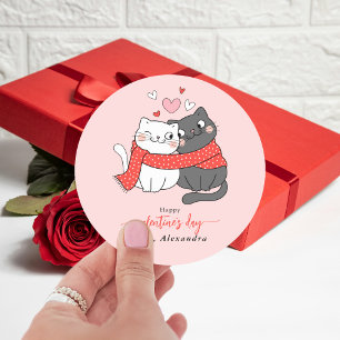 Cute Cats In Love Valentines Day Soft Pink Classic Round Sticker