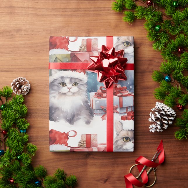 Cute cats in Santa hats with gifts Wrapping Paper (Holiday Gift)