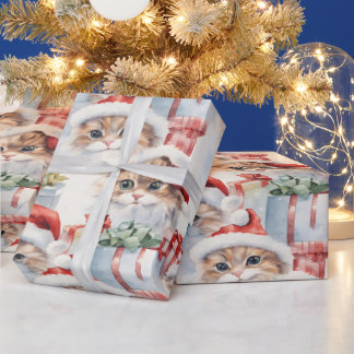 Cute cats in Santa hats with gifts Wrapping Paper