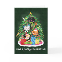 Cute Cats in the Christmas Tree with Presents