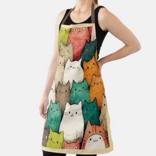 Cute Cats in Vibrant Vertical Art Apron