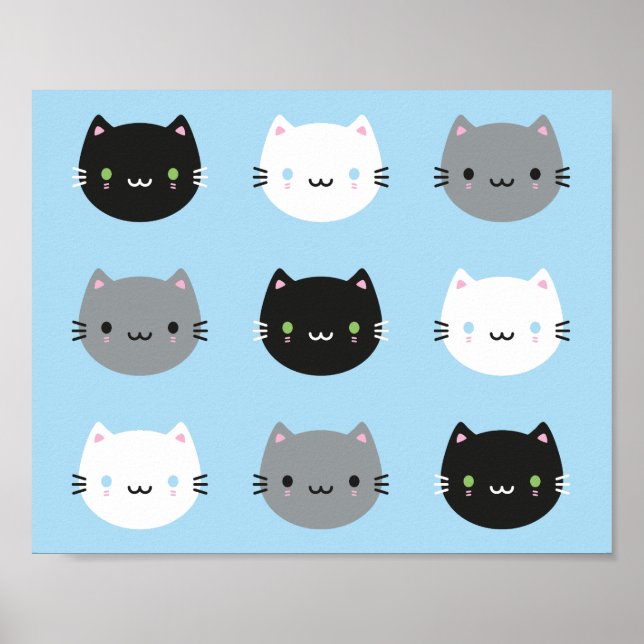 Cute Cats & Kawaii Kittens (Blue) Poster (Front)