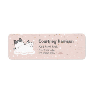 Cute Cats Kawaii Pastel Pink Cloud Return Address Label