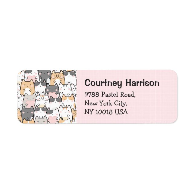 Cute Cats Kawaii Pastel Pink Return Address Label (Front)